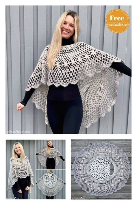 Pola Rok, Crochet Poncho Free Pattern, Crochet Cape, شال كروشيه, Poncho Crochet, Crochet Shawl Pattern Free, Crochet Poncho Patterns, Crochet Shawls And Wraps, Crochet Shrug