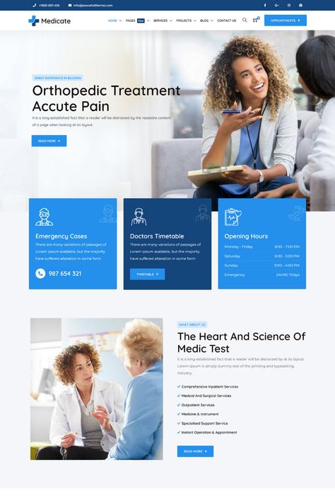 Medicate is a comprehensive and dynamic Health & Medical WordPress Theme designed to create a professional and engaging website for healthcare providers. It comes with a customizable homepage layout and various health-related features such as doctor listings, appointment booking, and medical services pages. The theme is fully customizable, allowing you to add your own branding and style to the website. It also includes RTL (right-to-left) support for languages such as Arabic and Hebrew. Doctors Website Design, Doctor Landing Page, Healthcare Website Design Inspiration, Medical Website Design Inspiration, Doctor Website Design, Healthcare Landing Page, Health Website Design, Medical Landing Page, Healthcare Website Design