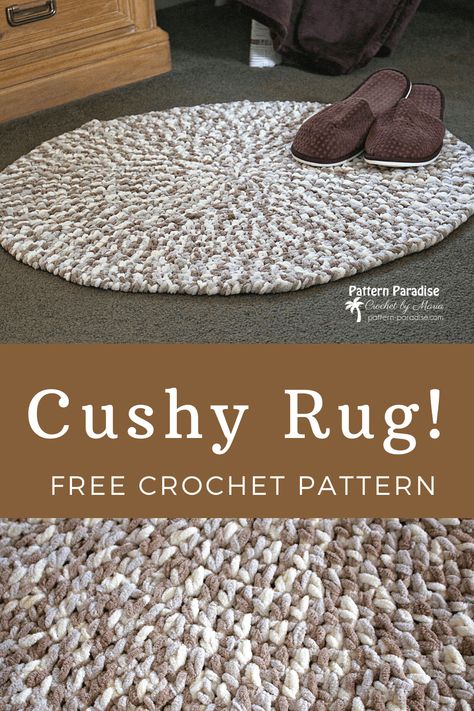 Free Crochet Pattern: Cushy Rug | Pattern Paradise Cushy Rug, Crochet Rug Patterns Free, Rug Crochet, Crochet Rag Rug, Crochet Rug Patterns, Bernat Blanket Yarn, Stil Boho, Crochet Simple, Crochet Home Decor