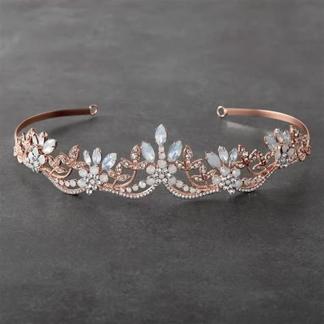 Opal and Crystal Rose Gold Tiara with Wavy Motif Gold Bridal Crowns, Crystal Crown Tiaras, Story Pictures, Crystal Wedding Tiaras, Rose Gold Tiara, Art Deco Inspiration, Crystal Bridal Tiaras, Floral Silhouette, Opal Wedding