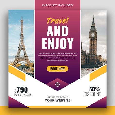 Holiday package social media post templa... | Premium Psd #Freepik #psd #travel-offer #tour-post #travel-sale #travel-post Travel Social Media Post, Travel Advertising Design, Biscuits Packaging, Travel Creative, Travel Post, Travel Advertising, New Year Offers, Social Media Post Template, Event Poster Design