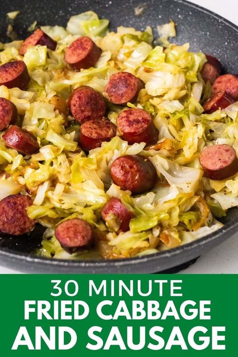 Southern Cabbage And Sausage Recipes, Sausage Cabbage Recipes, Dinner Kielbasa, Cabbage Recipes With Sausage, Fried Cabbage And Sausage, Easy Fried Cabbage, Recipes With Sausage, Cabbage With Sausage, Cooked Cabbage Recipes