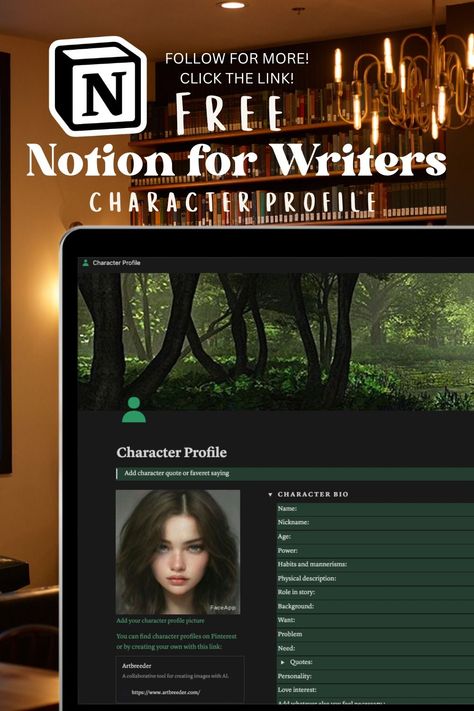 Free Notion Templates Notion Character Template, Character Bio Template, Character Profile Template, Magical Objects, Create Character, Profile Template, Character Profiles, Polaroid Picture, Writing Inspiration Tips