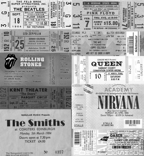 Ticket Collage, Concert Ticket, Ticket Design, Ticket Stubs, Music Posters, Concert Tickets, Concert Posters, Music Lyrics, Nirvana