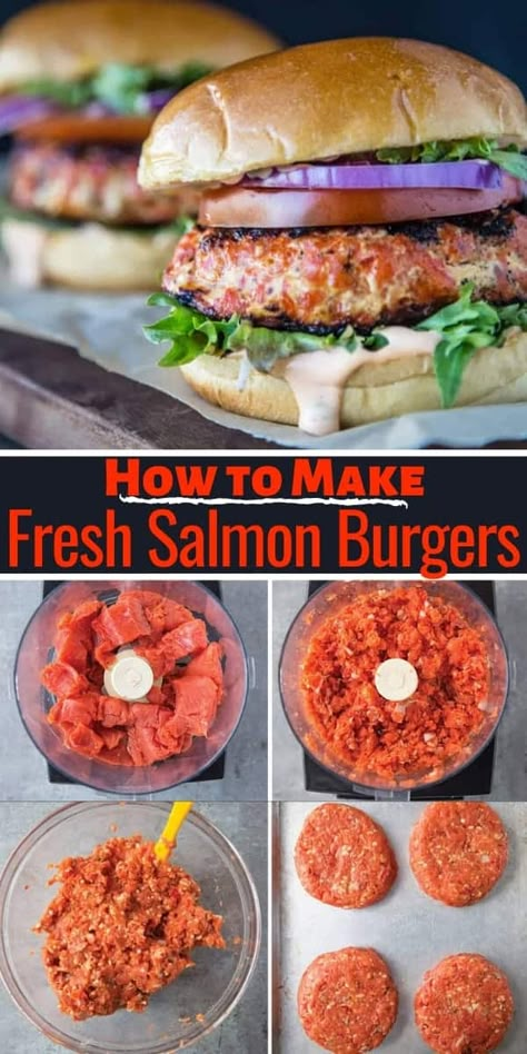 Grilled Salmon Burgers, Grill Salmon, Burgers On The Grill, Salmon Burger Recipe, Salmon Recipes Baked Healthy, Salmon Burger, Fresh Salmon, Burger Toppings, Healthy Salmon