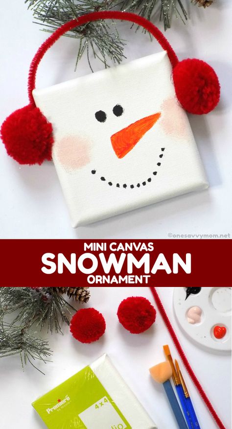 Canvas Snowman, Kids Christmas Crafts Easy, Cadeau Parents, Christmas Gift Basket Ideas, Christmas School, Snowman Ornament, Christmas Gift For Mom, Preschool Christmas, Gift Basket Ideas