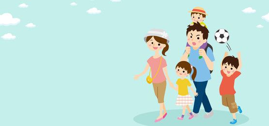 Vector Cartoon Travel House Family Day Four Parents Child Poster Background Vector Background Poster Perjalanan Kartun Perjalanan Keluarga