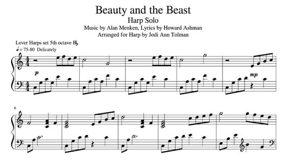 Beauty And The Beast Solo For Harp Or Piano Music By Jodi Ann Solo Music Harp Disney Love Songs