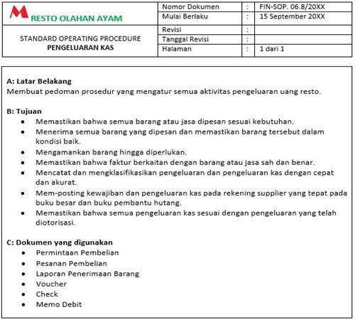 Sop Restoran Rumah Makan Format 6 Contoh Lengkap Keuangan Diagram Alir Tanggal