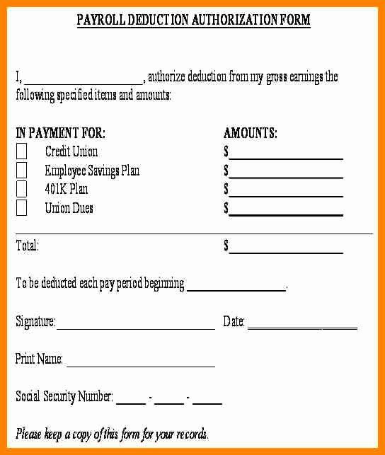 Payroll Deduction Authorization Form Template from i.pinimg.com