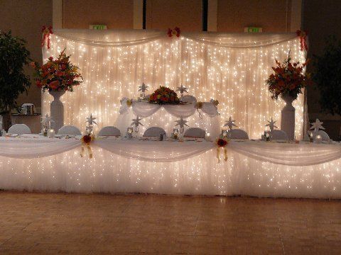 Everything lit up. | Head table wedding, Quinceanera decorations ...