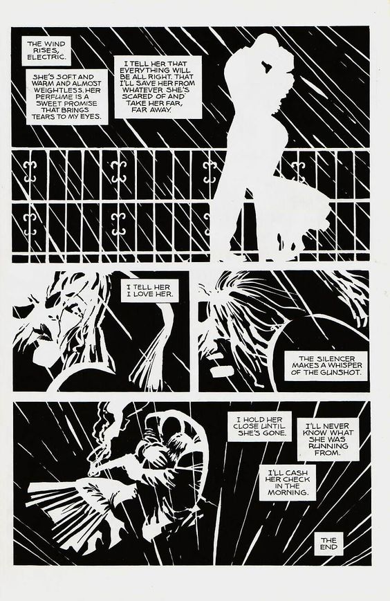 From Sin City, I love how the internal dialogue and how it sets the tone of the whole page.