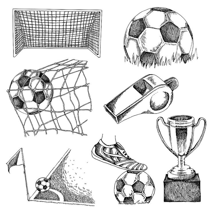 hand drawn soccer equipment and ball