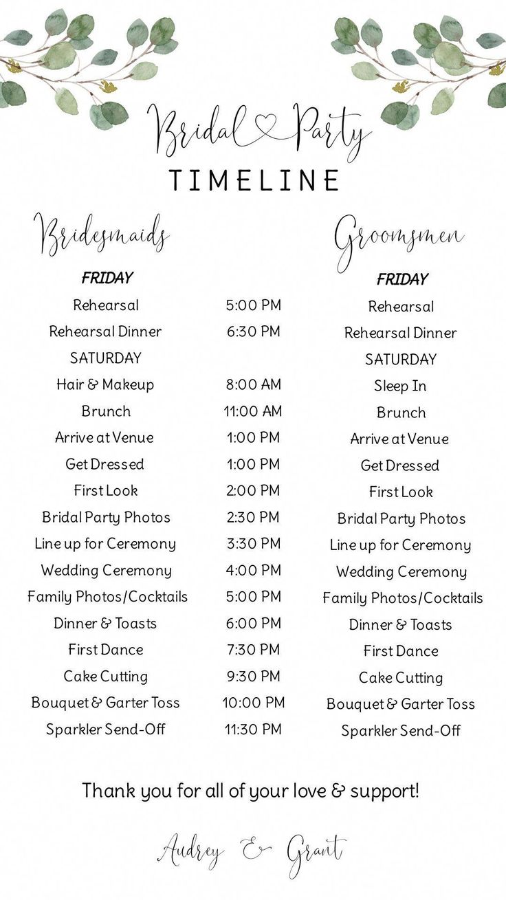 Bridal Party Itinerary Digital Digital Wedding Timeline | Etsy in ...