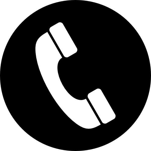 a black and white phone icon in a circle