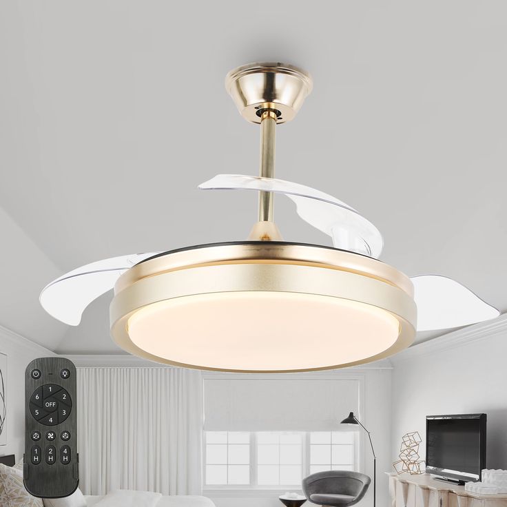 Introducing the Bella Depot contemporary ceiling fan, a blend of modern design and technological innovation. This fan features a state-of-the-art DC motor with six adjustable speeds for ultimate control over your environment. The retractable blades offer a clean, bladeless look when not in use, seamlessly fitting into your stylish living space. The integrated LED light is not just a source of ambient lighting but also a cost-effective solution to your lighting needs, contributing to lower electr Fandelier Ceiling Fan, Retractable Ceiling Fan, Contemporary Ceiling Fans, Contemporary Ceiling, Electricity Bill, Fan With Light, Dc Motor, Ceiling Fan With Light, Ceiling Fans