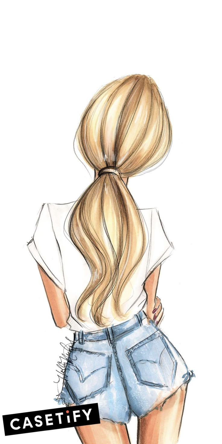 a drawing of a woman's back with her hair pulled into a pony tail