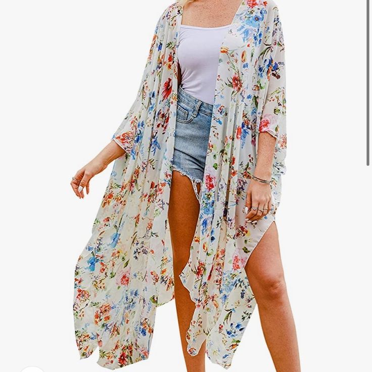 Brand New Long Floral Kimono, Buy My Stuff, Floral Kimono Cardigan, Sheer Swimsuit, Chiffon Cardigan, Printed Kimono, Beach Kimono, Casual Kimono, Sheer Kimono