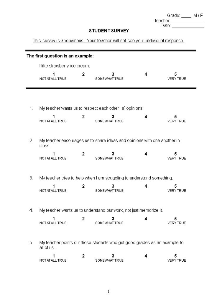 the answer sheet for student survey