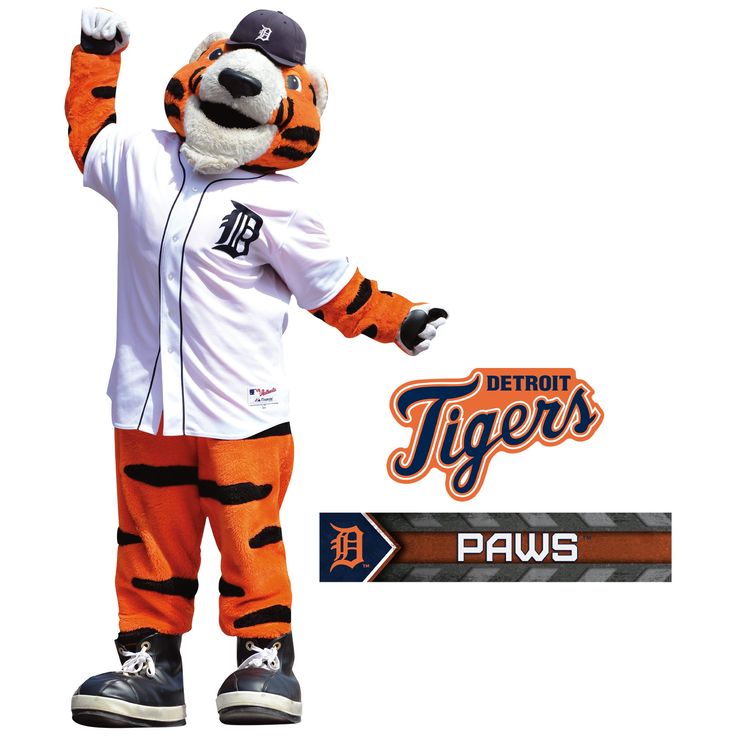 the detroit tigers mascot is dressed in an orange and white baseball uniform with his arms up