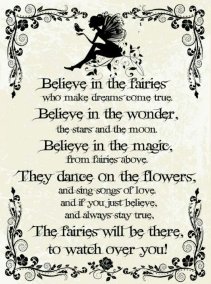 a poem written in black and white with an image of a fairy on it