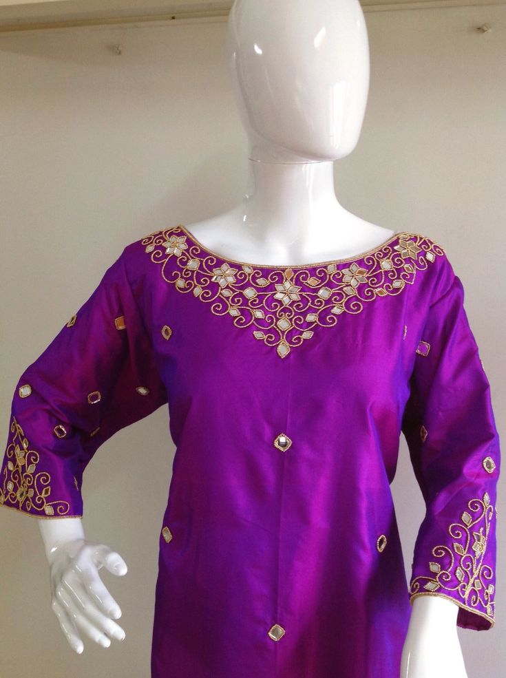 Pure silk kurta with hand embroidery available in custom colors. The kurta can be dyed in the color of your choice and will be custom fitted to your measurements. We will send you the measurements form once you place your order. We can also make it in a standard size if you prefer. Please feel free to convo me with any questions you have. Long Sleeve Raw Silk Kurta With Gota Work, Long Sleeve Dola Silk Kurta With Gota Work, Embroidered Silk Kurta For Eid, Semi-stitched Silk Kurta With Dori Work, Navratri Raw Silk Kurta With Mirror Work, Silk Kurta With Dabka Work For Diwali, Silk Salwar Kameez With Gota Work And Long Sleeves, Designer Resham Embroidery Top For Eid, Traditional Silk Kurta With Dori Work