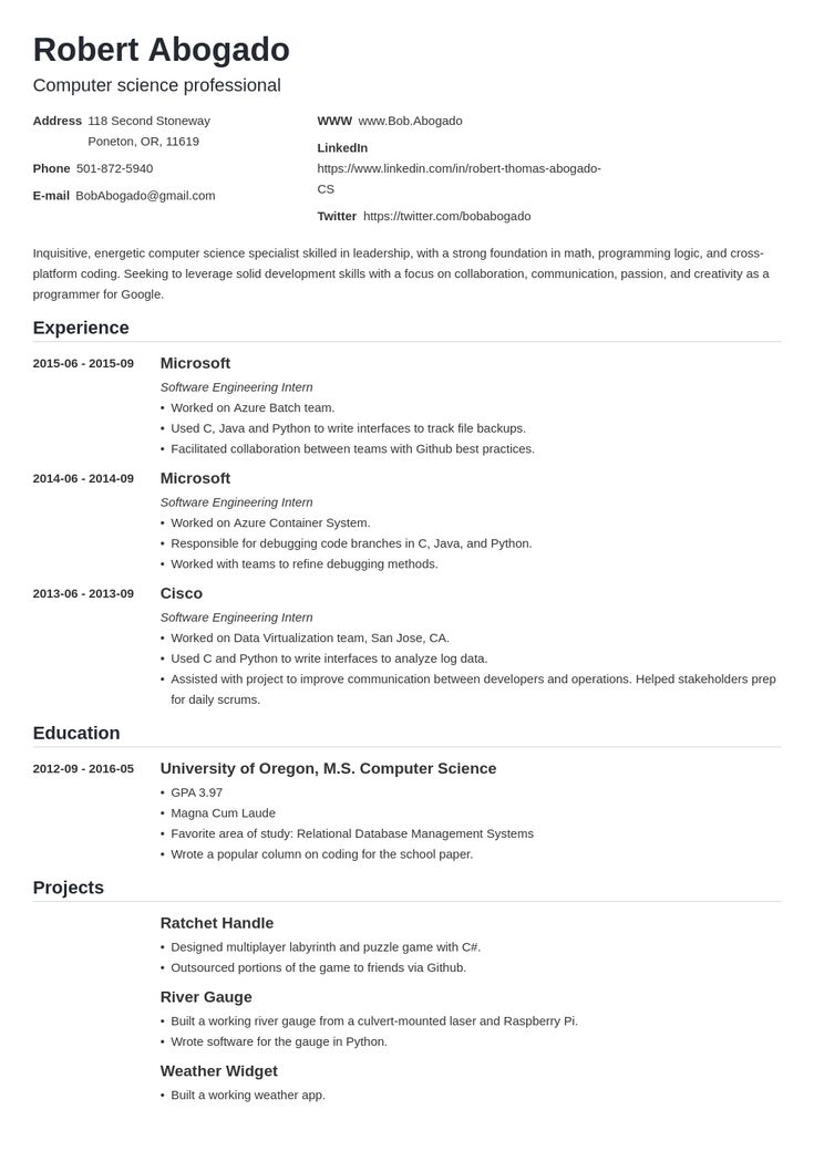 computer science resume template nanica | Resume examples, Computer ...