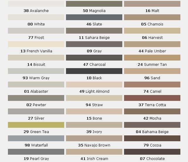 the color chart for different shades of brown, green and gray paint colors are shown in this