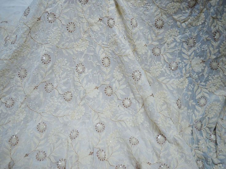 Dyeable Embroidered Fabric by the Yard Indian Sequin Saree white Georgette Sequined Wedding Dress Crafting Sewing Costumes Chikankari. Dye it in any color of your choice, beautifully designed Machine Chikankari Fabric with dense embroidery (chikankari), making it an elegant party-wear outfit. You can use this fabric to make dresses, tops, Crafting, Drapery, Home Décor, Outdoor, Quilting, Sewing, General, Upholstery etc. ➤ Color : Ivory, Gold Georgette Sequence Work Fabric (Dye it in any color of Chikankari Fabric, Saree White, Sewing Costumes, Gold Sequin Fabric, Wedding Dress Crafts, Sequin Saree, Saree Floral, Sequins Fabric, Wedding Dress Sequin