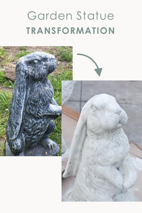 an image of a statue of a rabbit sitting on its hind legs with the words garden statue transformed