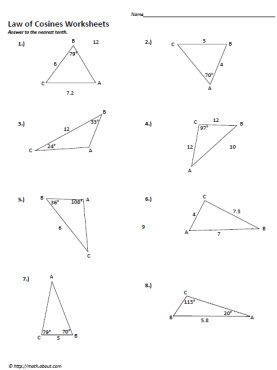 worksheet for the law of cosins worksheets with answers and examples