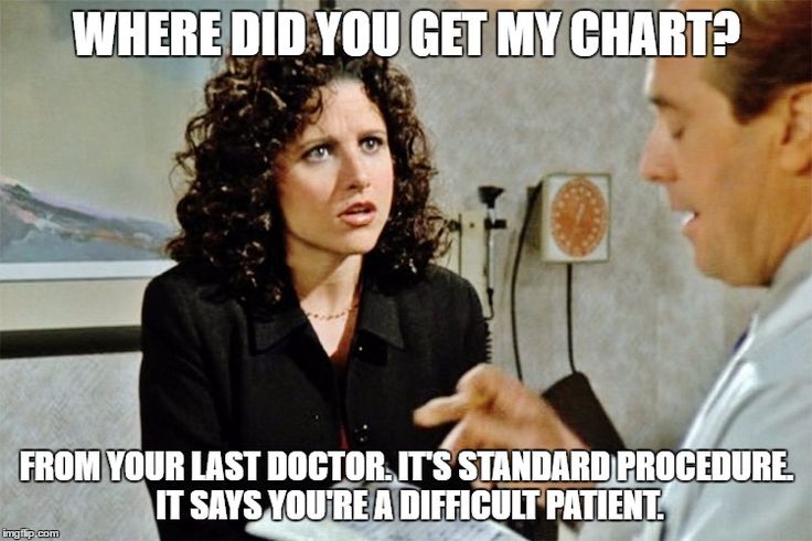 a woman talking to a man in front of her with the caption where did you get my chart? from your last doctor, it's standard procedure