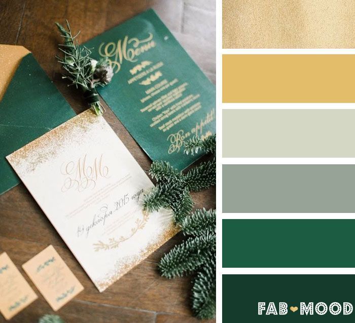 Emerald green and gold winter wedding color palette fab