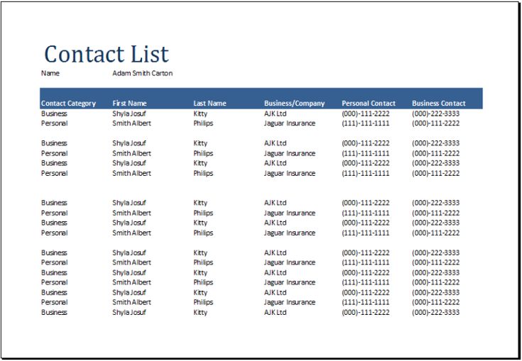 the contact list is shown in blue and white