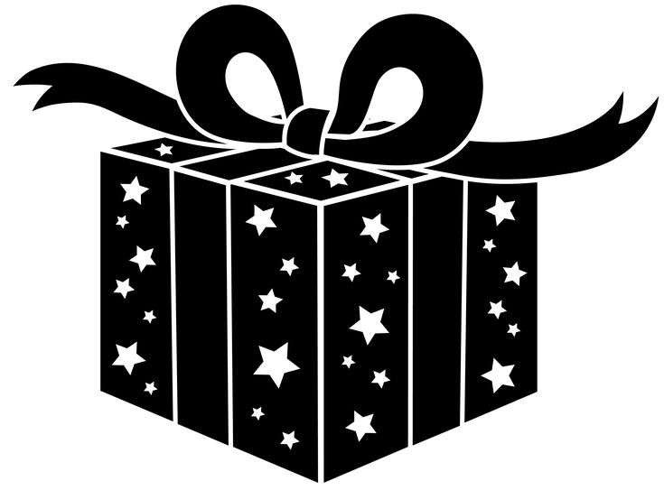 a black and white gift box with stars on it