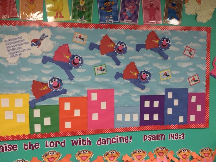 a bulletin board with cartoon characters on it