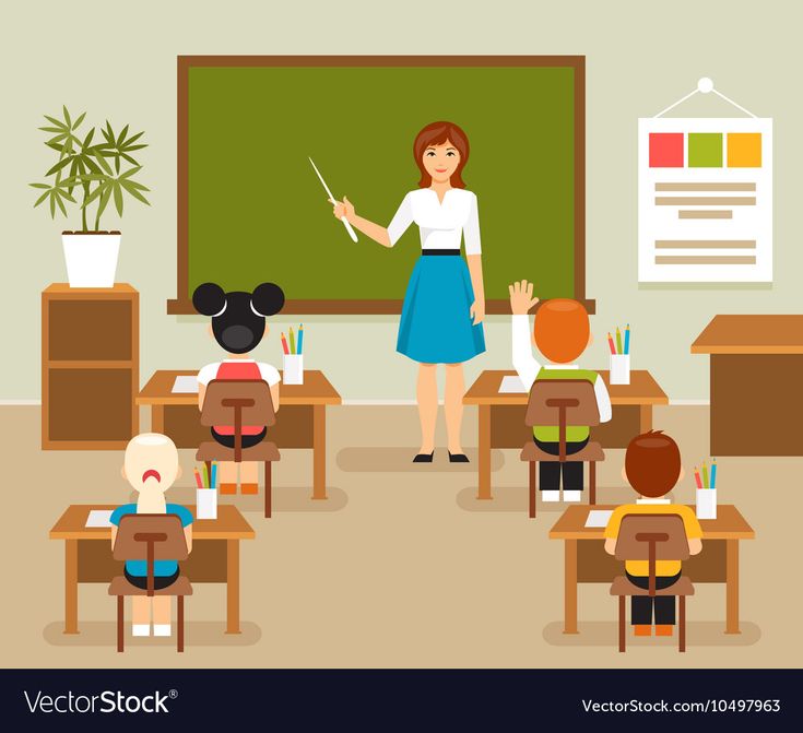 Classroom with teacher and students Royalty Free Vector | Teacher and ...