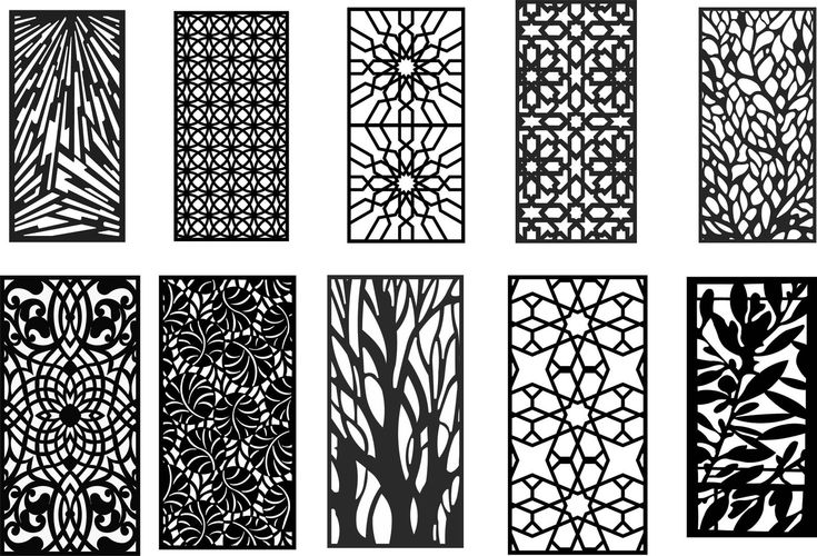 the different types of laser cut screens are shown in black and white, each with an intricate