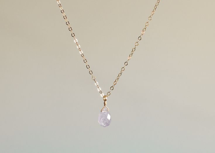 The loveliest gentle purple cape amethyst is featured on a necklace of sparkling chain, in your choice of sterling silver or 14k gold filled. This delicately hued drop is ethereally beautiful and will not disappoint. The cape amethyst necklace arrives gift ready. Necklace details + 14mm cape amethyst faceted drop + Fine 1.3mm cable chain + Spring clasp closure Elegant Gold Amethyst Jewelry, Delicate Everyday Necklace With May Birthstone, Fine Jewelry Rose Gold Amethyst Necklaces, Delicate Silver Necklace With May Birthstone, Delicate Necklace With May Birthstone, Everyday Delicate Necklaces With May Birthstone, Delicate Everyday Necklaces For May Birthstone, Delicate Everyday Pendant Birthstone Necklace, Delicate Silver Necklace For May Birthstone