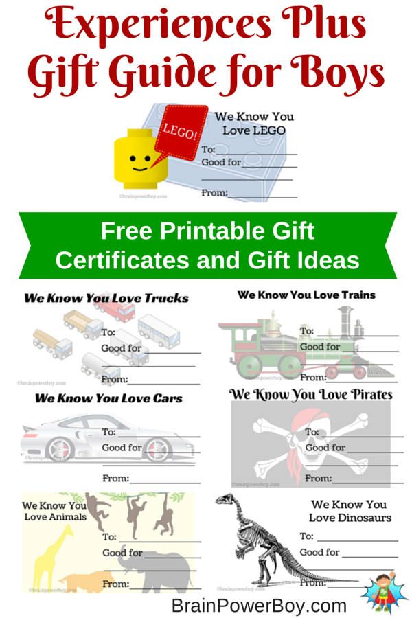 Experiences Plus Gift Guides for Boys Free Printable Gift Certificates ... image.