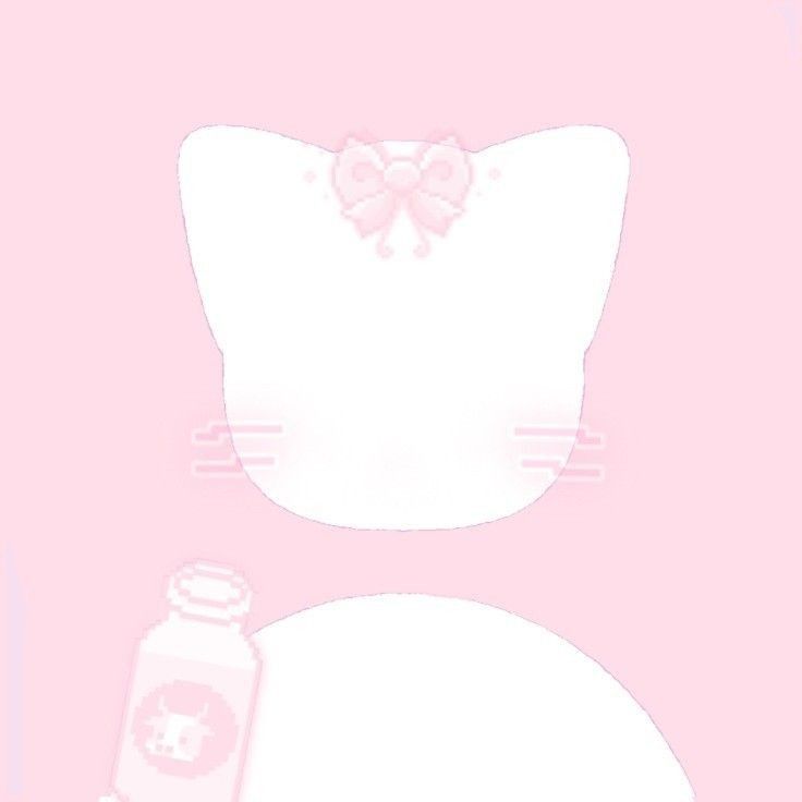 an image of a baby's hat and bottle on a pink background with the words hello kitty