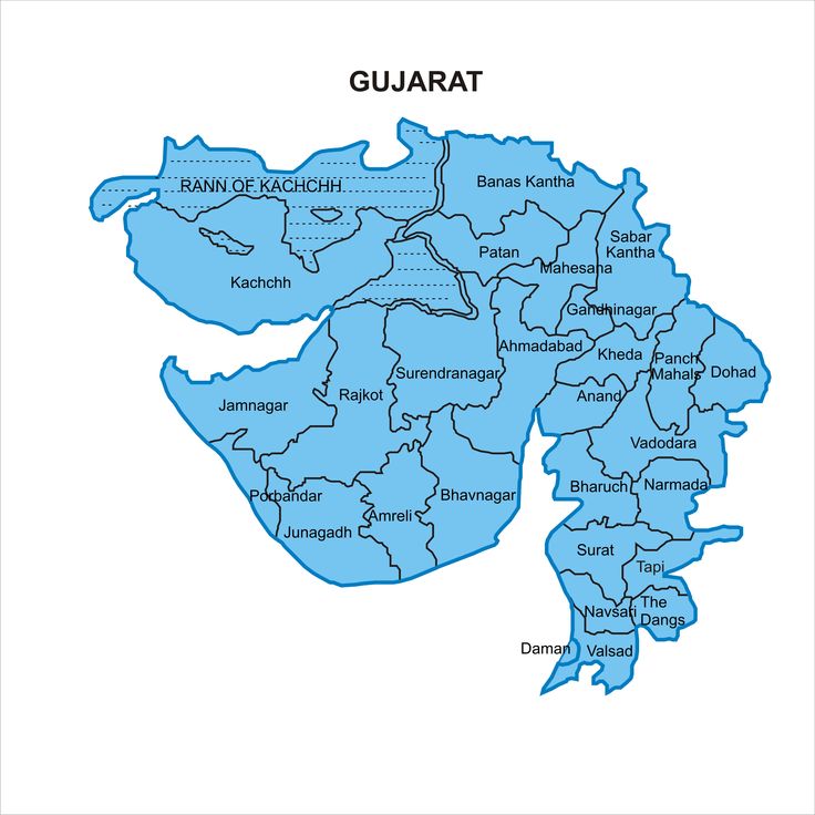 the detailed map of guarat, india with all its roads and major cities