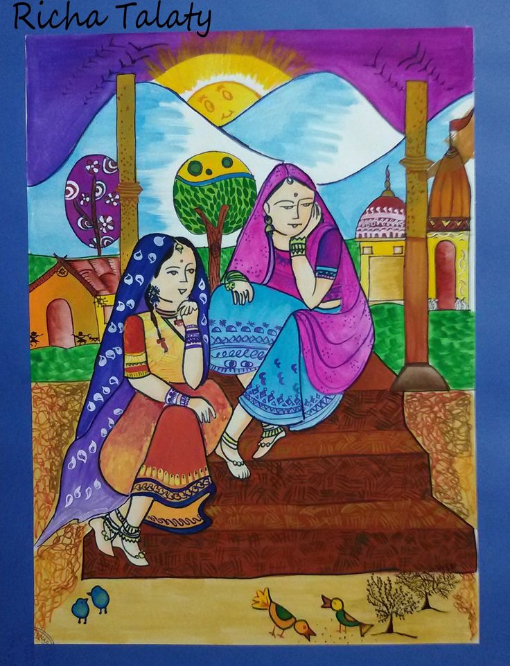 a painting with two women sitting next to each other