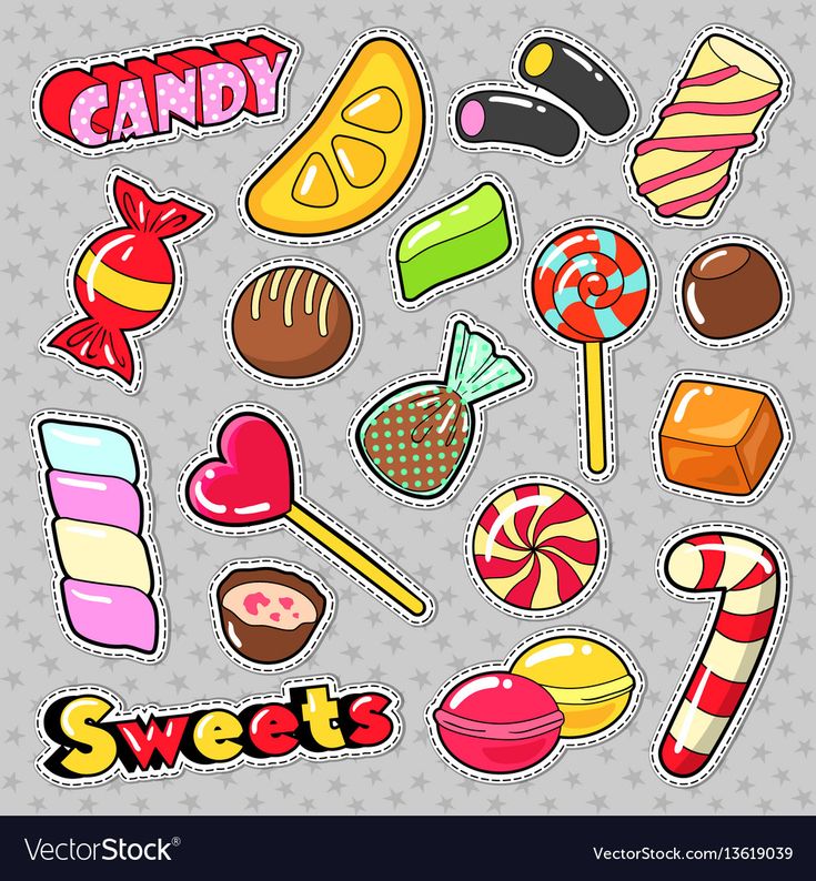 sweet candy stickers set on grey background