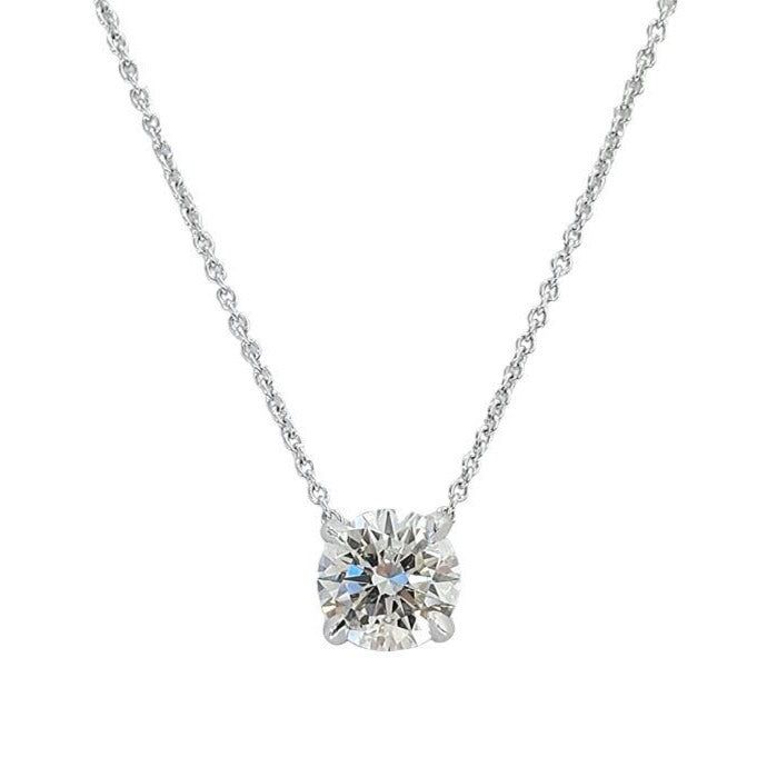 18K Gold Floating Round Brilliant Diamond Necklace White Gold Izakov Diamonds + Fine Jewelry Timeless Solitaire Moissanite Necklace, Timeless Moissanite Solitaire Necklace, Formal Diamond White Solitaire Platinum Necklace, Formal Platinum Solitaire Necklace In Diamond White, Formal White Gold Lab Grown Diamond Solitaire Necklace, Formal Platinum Solitaire Necklace With Round Stone, White Gold Solitaire Necklace With Brilliant Cut For Anniversary, Formal Diamond Cut Solitaire Necklace In Diamond White, Anniversary White Gold Solitaire Necklace With Brilliant Cut