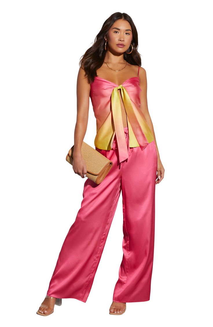 Lustrous, vibrantly hued satin brings bedroom vibes to these wide-leg drawstring pants that are an effortless work-to-weekend choice. Elastic/drawstring waist Side-seam pockets 100% polyester Hand wash, dry flat Imported Satin Bottoms For Summer Loungewear, Summer Satin Bottoms For Loungewear, Summer Satin Loungewear Bottoms, Silk Wide Leg Pants For Spring Night Out, Casual Satin Pants For Spring, Satin Loungewear Pants For Spring, Satin Pants For Spring Loungewear, Wide-leg Satin Pants For Summer, Summer Wide-leg Satin Pants