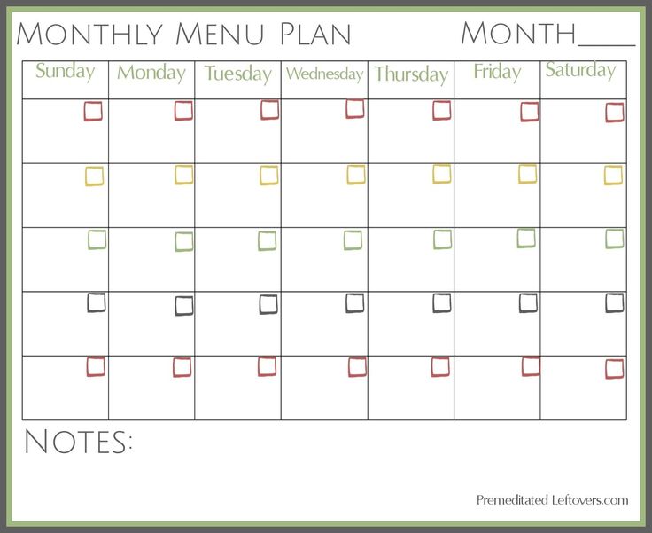 a printable calendar for the month planner with notes on each side and green squares