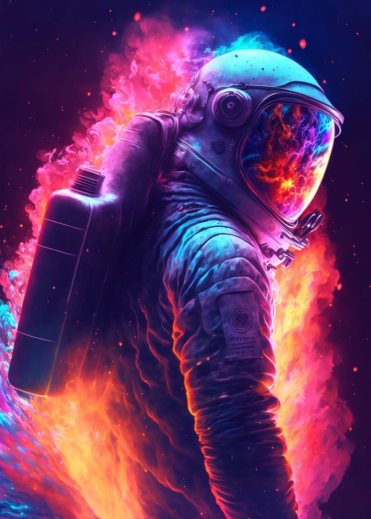 Colorful Astronaut in Space Displate metal poster for men and women who love space and astronauts. Space Man Art, Cyberpunk Astronaut, Neon Astronaut, Colorful Astronaut, Space Neon, Silver Armor, Astronaut In Space, Art Spatial, Space Man