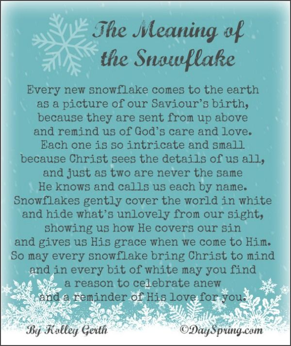 the meaning of the snowflake is shown in this blue and white poem card