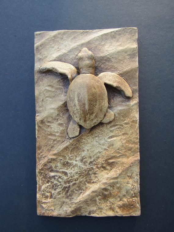 Sea Turtle Hatchling Concrete Art Tile Wall Sculpture - Etsy | Concrete ...